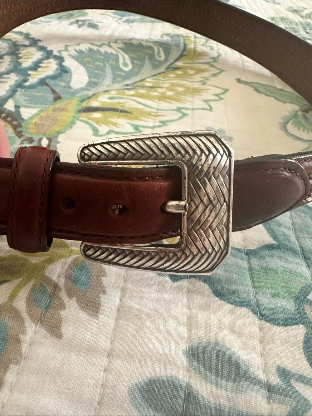 Brighton Brown Braided Leather Belt with Engraved Silver Buckle